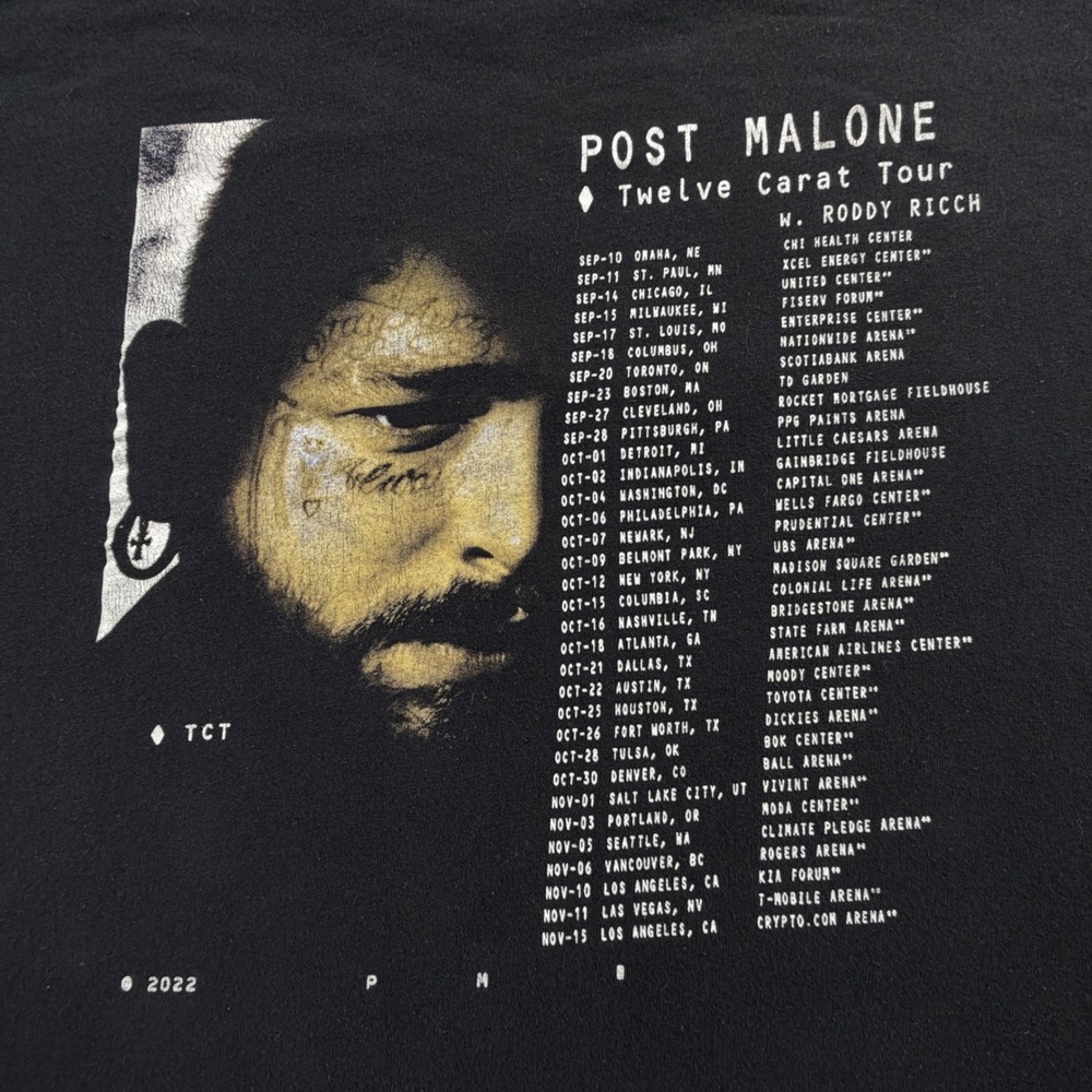 Post Malone Twelve Carat Tour 2022 Black Graphic T-Shirt Mens 2XL - Picture 5 of 9